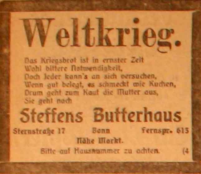 Anzeige im General-Anzeiger vom 18. März 1915