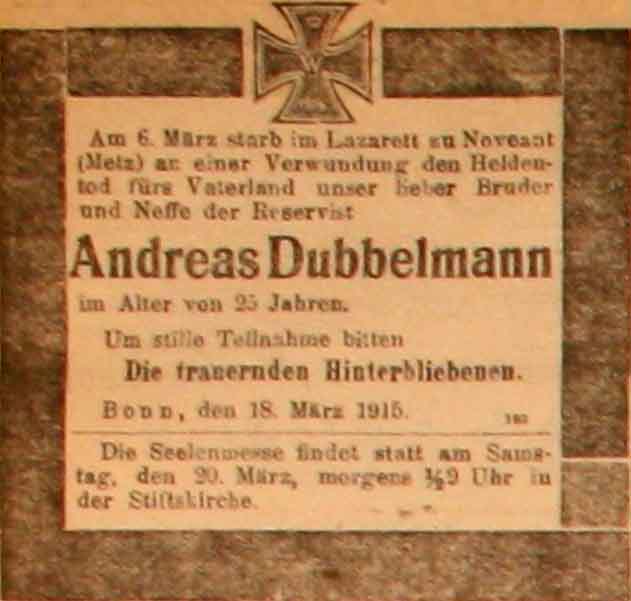 Anzeige in der Deutschen Reichs-Zeitung vom 19. März 1915