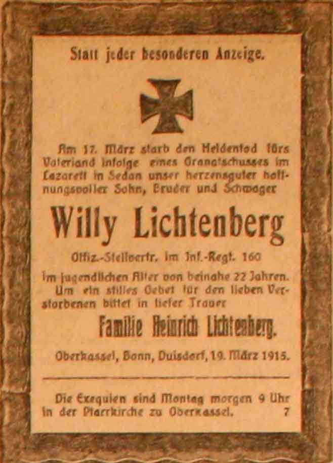 Anzeige im General-Anzeiger vom 21. März 1915