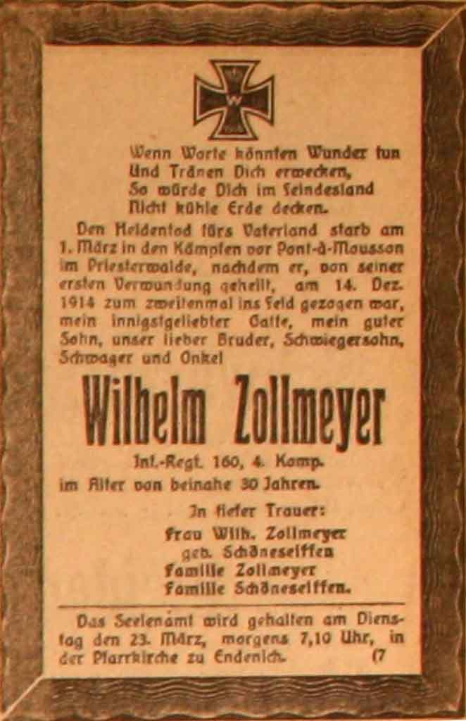 Anzeige im General-Anzeiger vom 21. März 1915