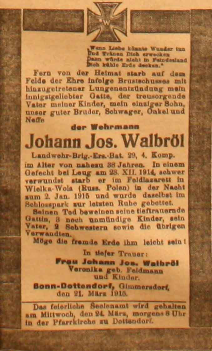 Anzeige in der Deutschen Reichs-Zeitung vom 22. März 1915