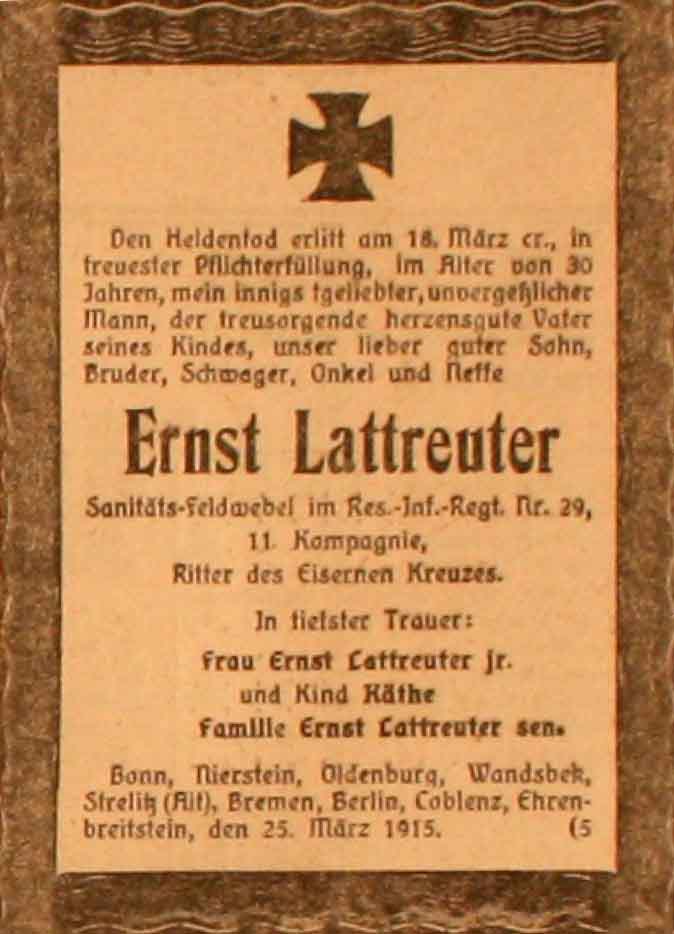 Anzeige im General-Anzeiger vom 26. März 1915