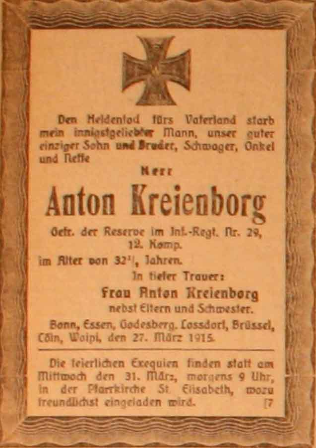 Anzeige im General-Anzeiger vom 28. März 1915