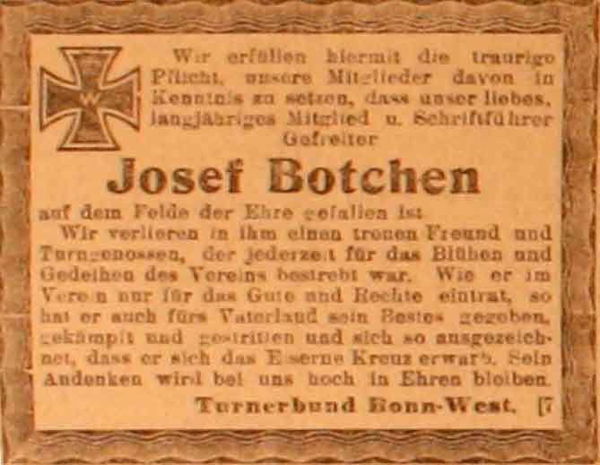 Anzeige im General-Anzeiger vom 28. März 1915