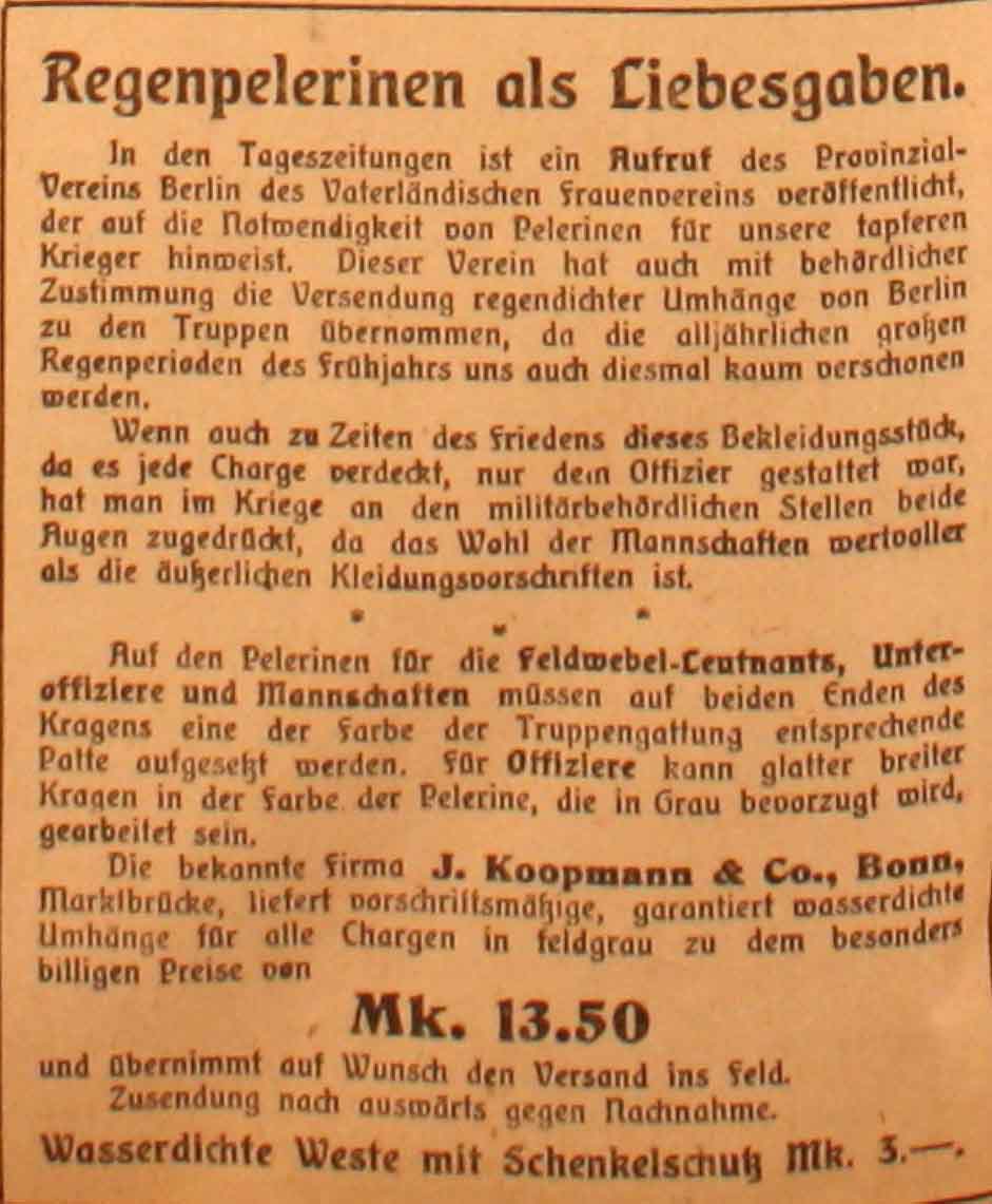 Anzeige im General-Anzeiger vom 29. März 1915