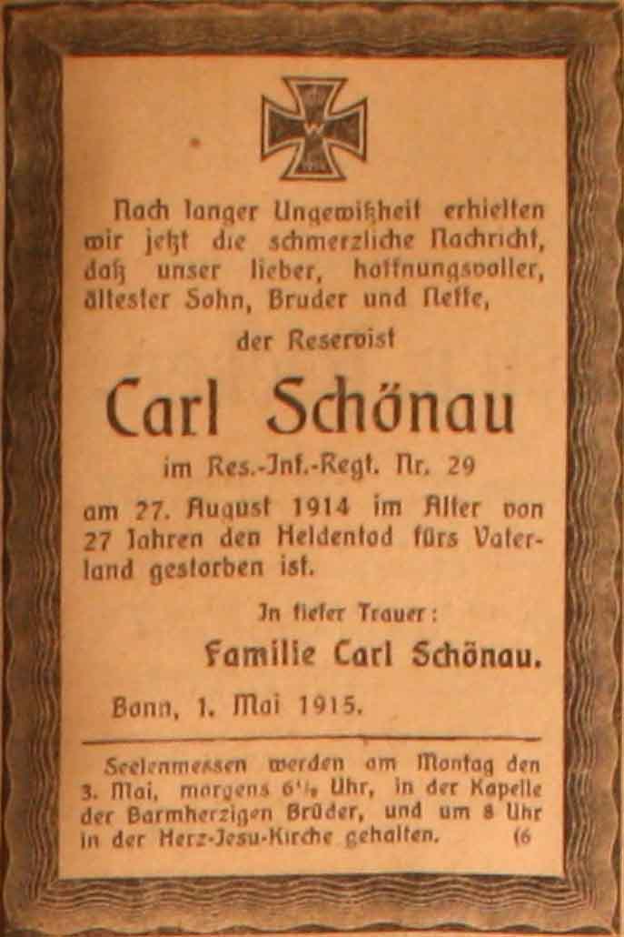 Anzeige im General-Anzeiger vom 1. Mai 1915
