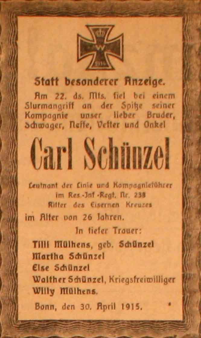 Anzeige im General-Anzeiger vom 1. Mai 1915