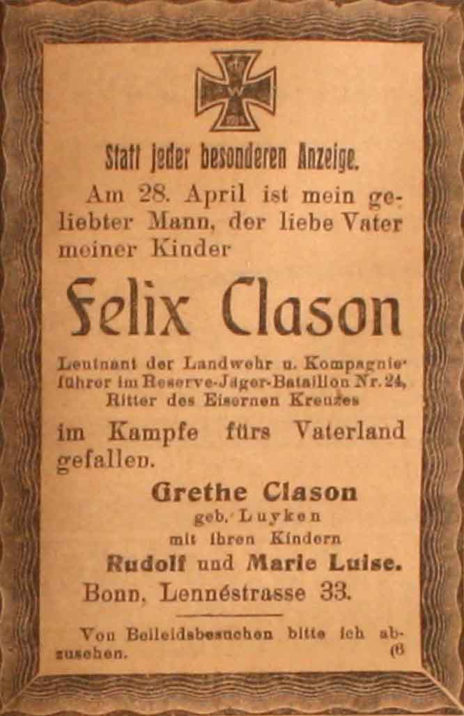 Anzeige im General-Anzeiger vom 1. Mai 1915