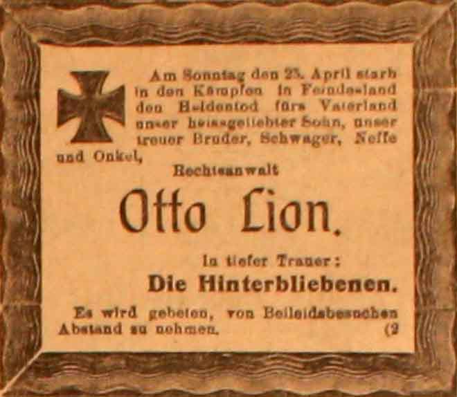 Anzeige im General-Anzeiger vom 4. Mai 1915