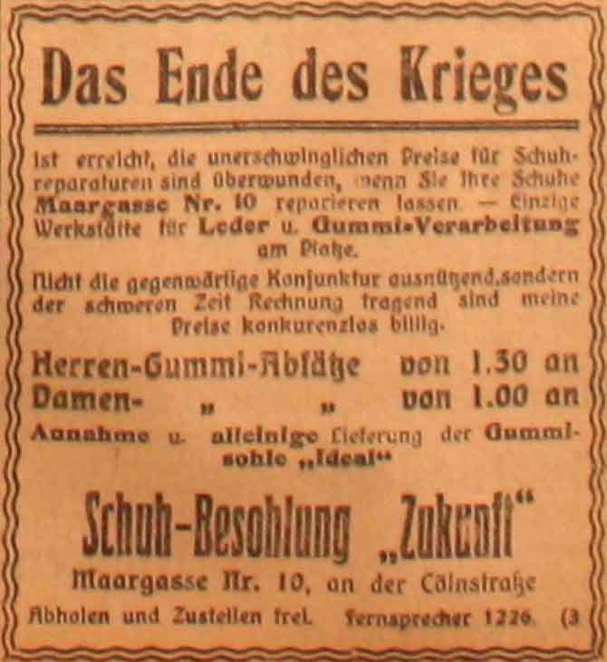Anzeige im General-Anzeiger vom 5. Mai 1915