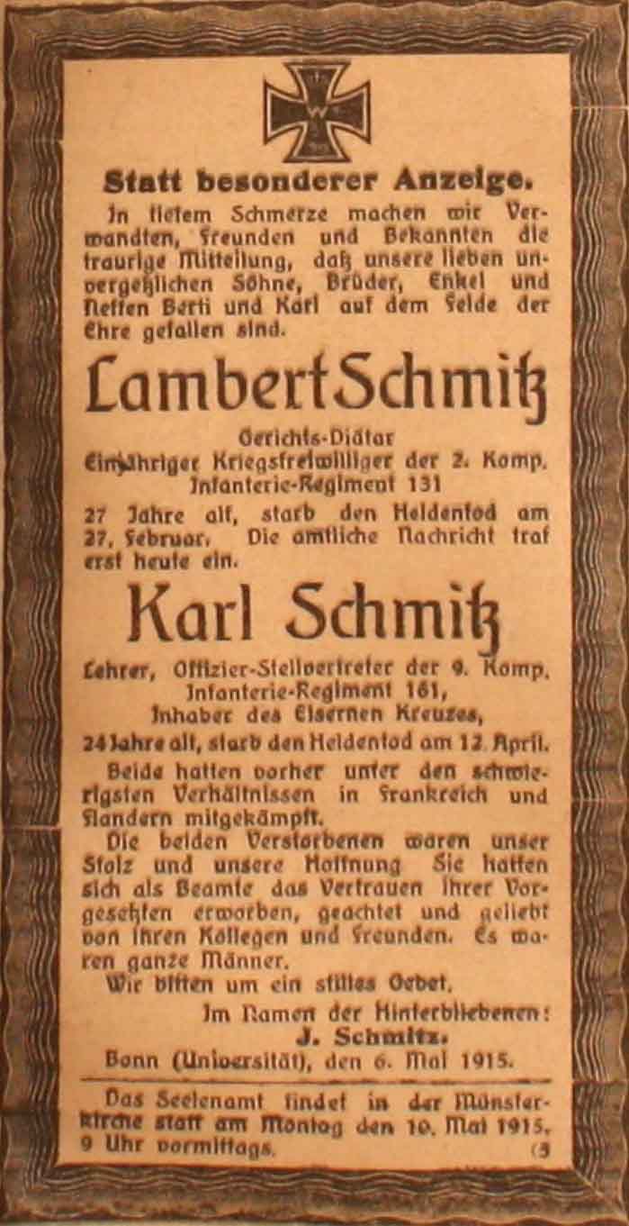 Anzeige im General-Anzeiger vom 7. Mai 1915