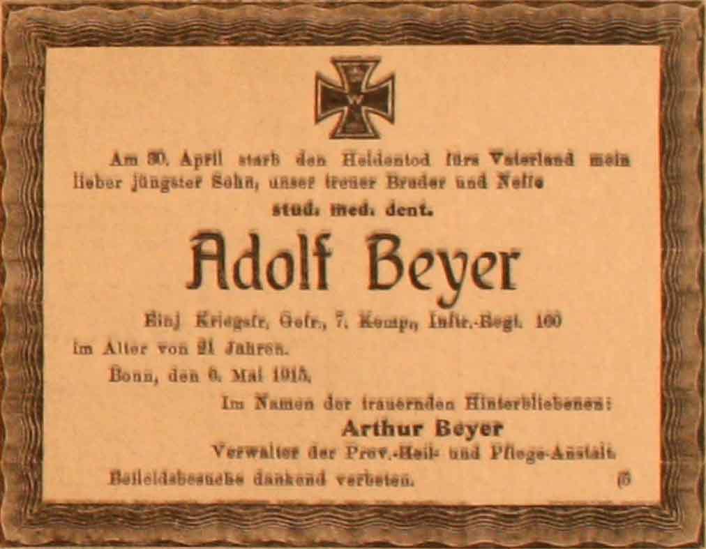 Anzeige im General-Anzeiger vom 7. Mai 1915