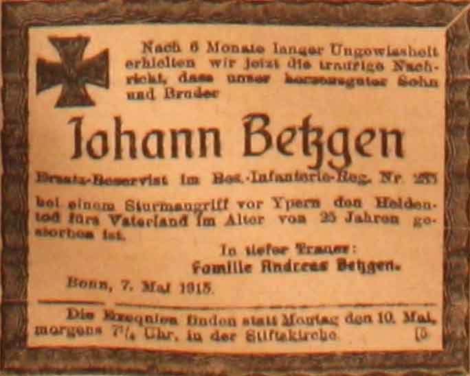 Anzeige im General-Anzeiger vom 7. Mai 1915