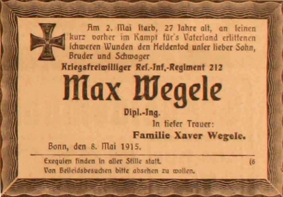 Anzeige im General-Anzeiger vom 8. Mai 1915