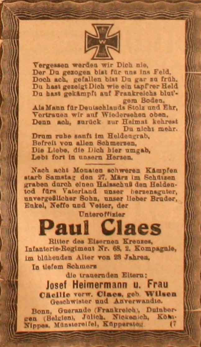 Anzeige im General-Anzeiger vom 9. Mai 1915