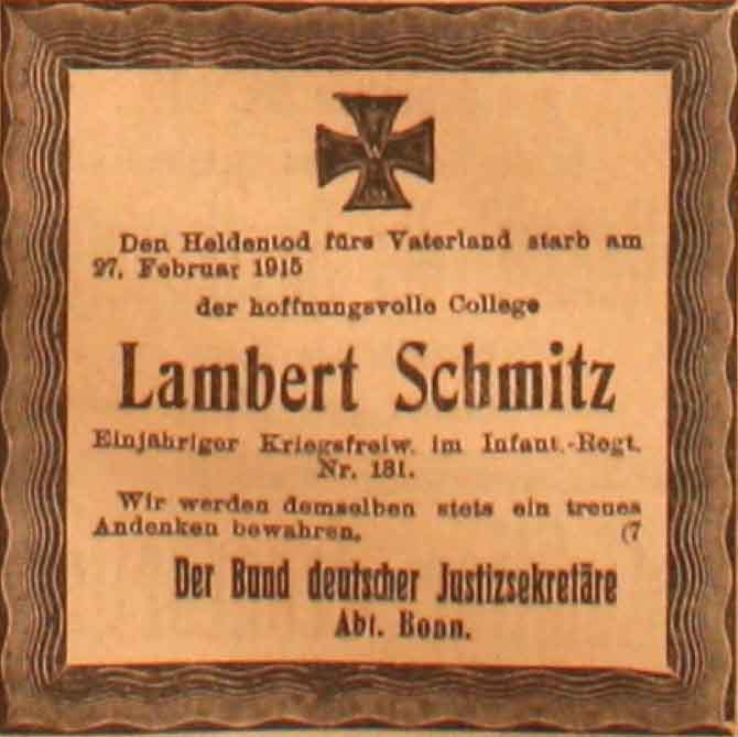 Anzeige im General-Anzeiger vom 9. Mai 1915