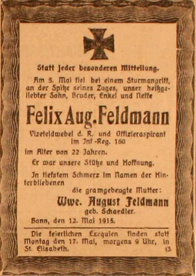 Anzeige im General-Anzeiger vom 12. Mai 1915