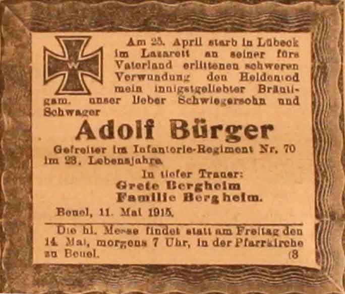 Anzeige im General-Anzeiger vom 12. Mai 1915