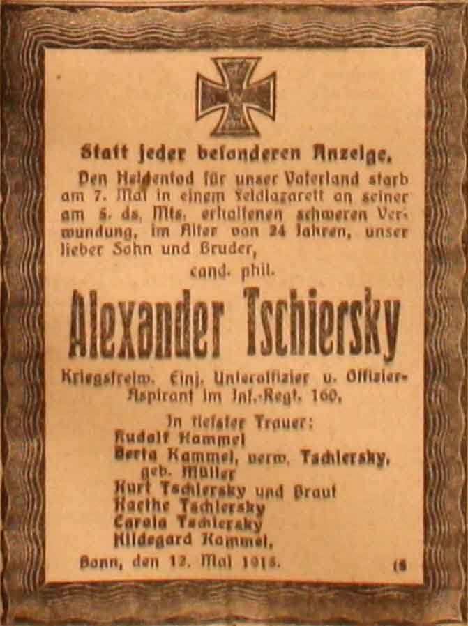 Anzeige im General-Anzeiger vom 14. Mai 1915