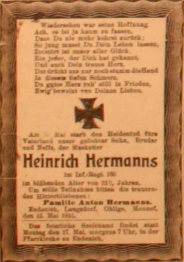 Anzeige im General-Anzeiger vom 15. Mai 1915