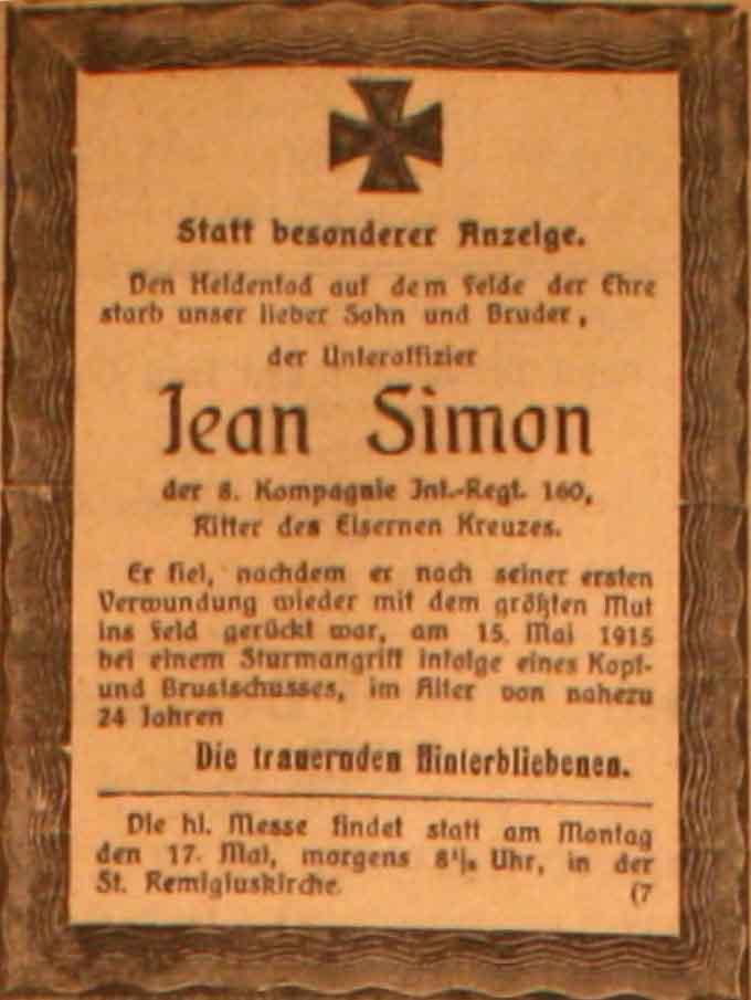 Anzeige im General-Anzeiger vom 16. Mai 1915
