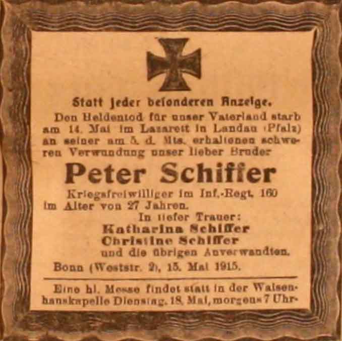 Anzeige im General-Anzeiger vom 16. Mai 1915