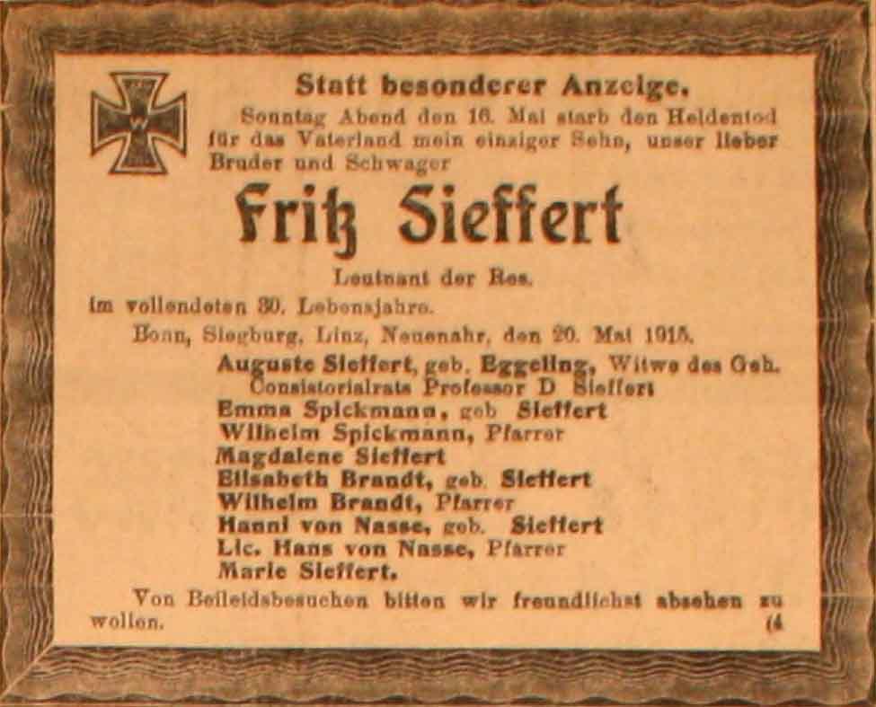Anzeige im General-Anzeiger vom 20. Mai 1915