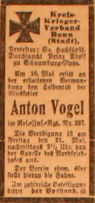 Anzeige im General-Anzeiger vom 21. Mai 1915