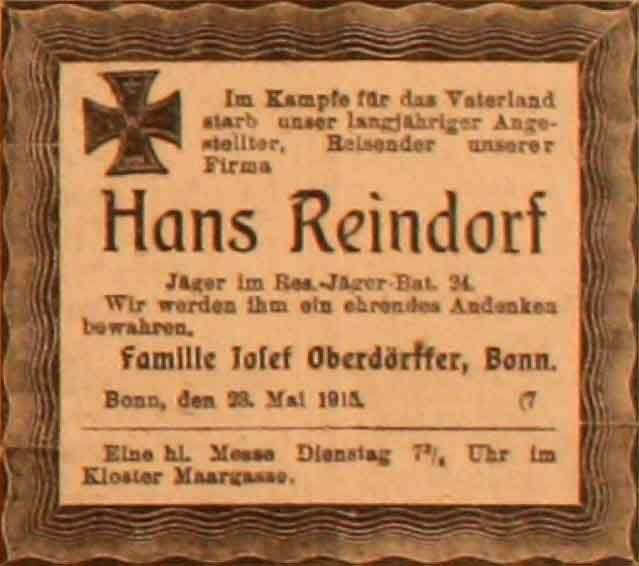 Anzeige im General-Anzeiger vom 23. Mai 1915