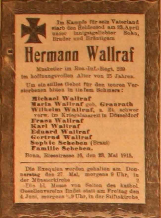 Anzeige im General-Anzeiger vom 25. Mai 1915