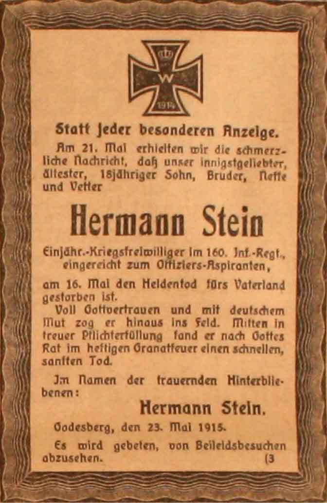 Anzeige im General-Anzeiger vom 26. Mai 1915