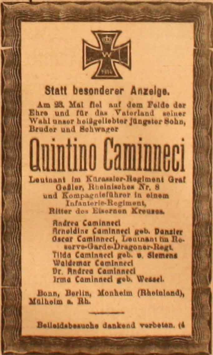 Anzeige im General-Anzeiger vom 27. Mai 1915