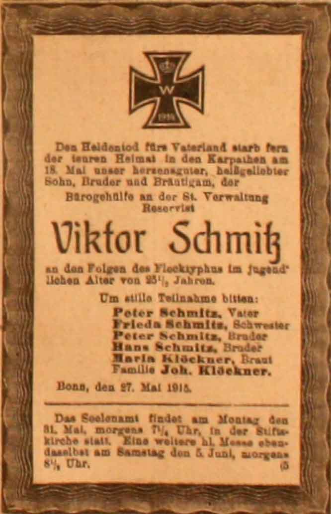 Anzeige im General-Anzeiger vom 28. Mai 1915