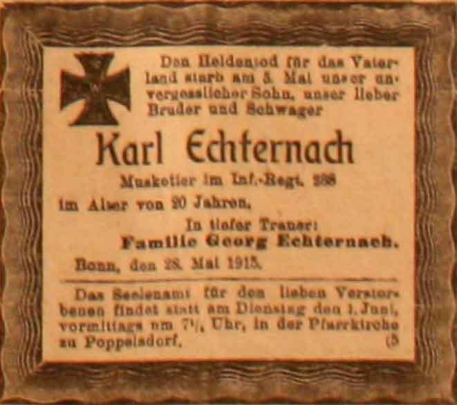 Anzeige im General-Anzeiger vom 28. Mai 1915