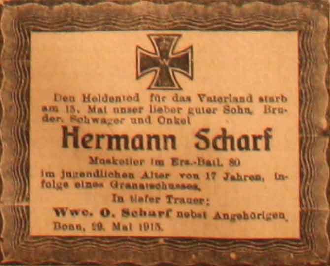 Anzeige im General-Anzeiger vom 30. Mai 1915