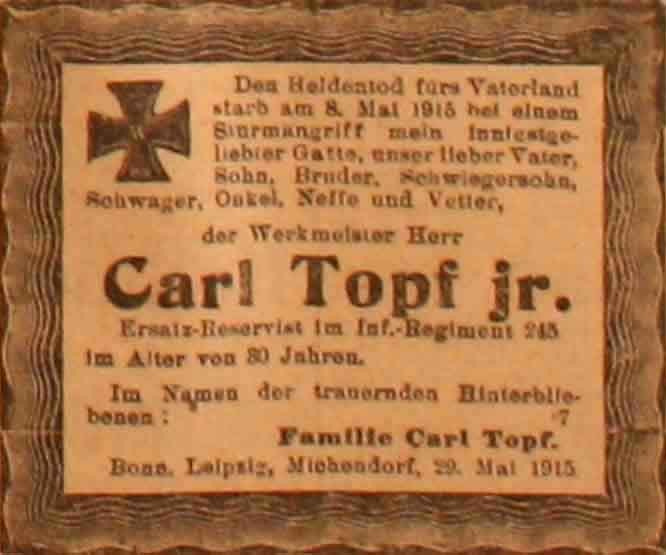 Anzeige im General-Anzeiger vom 30. Mai 1915