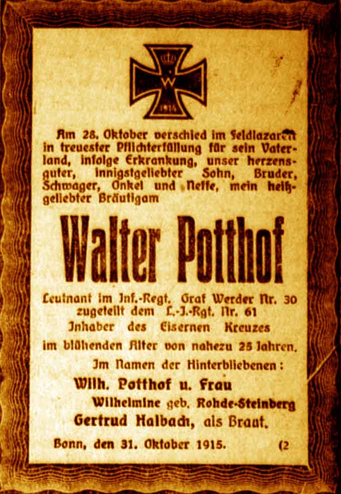 Anzeige im General-Anzeiger vom 2. November 1915