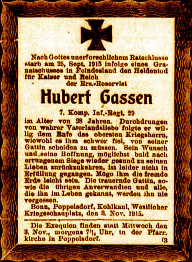 Anzeige im General-Anzeiger vom 3. November 1915