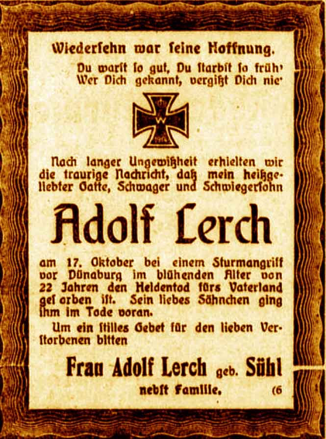 Anzeige im General-Anzeiger vom 6. November 1915