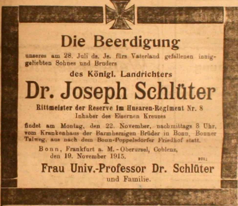 Anzeige in der Deutschen Reichs-Zeitung vom 19. November 1915