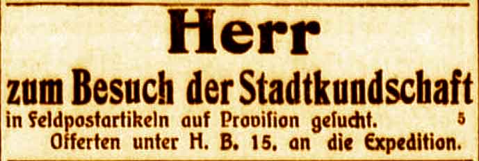 Anzeige im General-Anzeiger vom 1. Oktober 1915