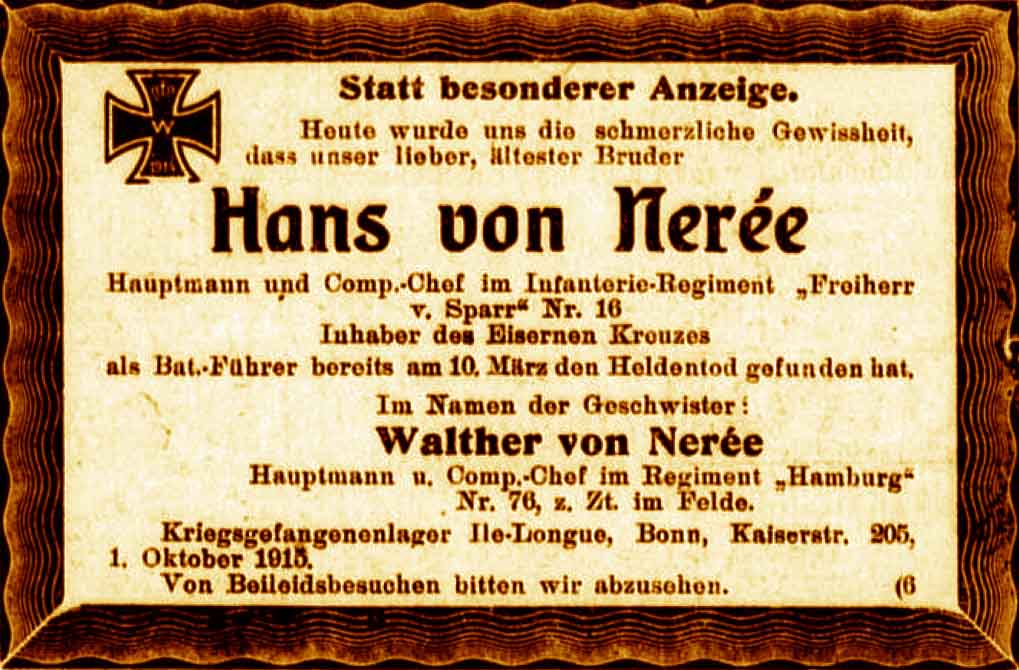 Anzeige im General-Anzeiger vom 2. Oktober 1915