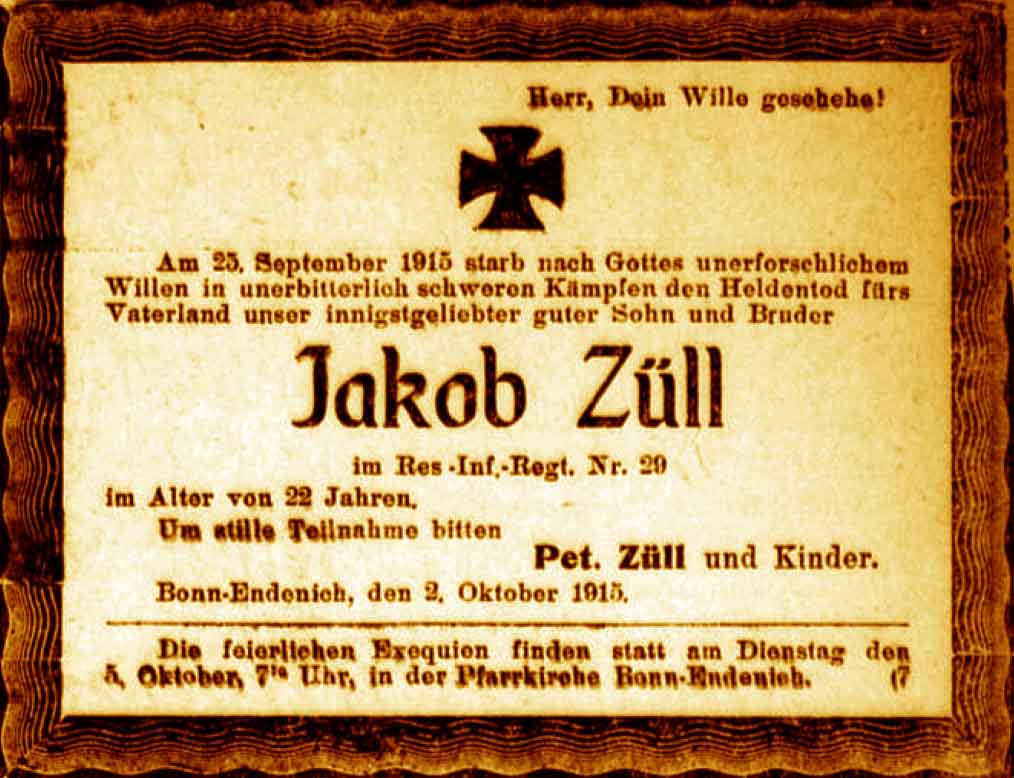 Anzeige im General-Anzeiger vom 3. Oktober 1915