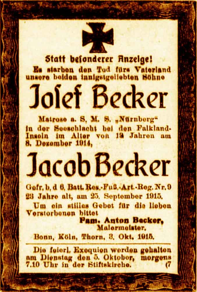 Anzeige im General-Anzeiger vom 3. Oktober 1915