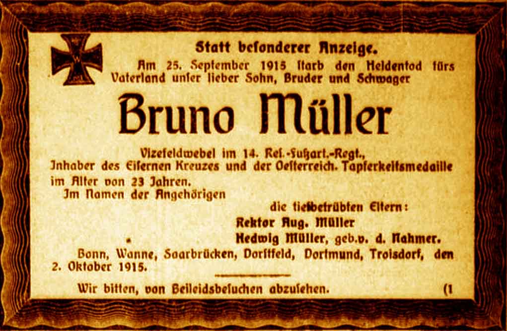 Anzeige im General-Anzeiger vom 4. Oktober 1915