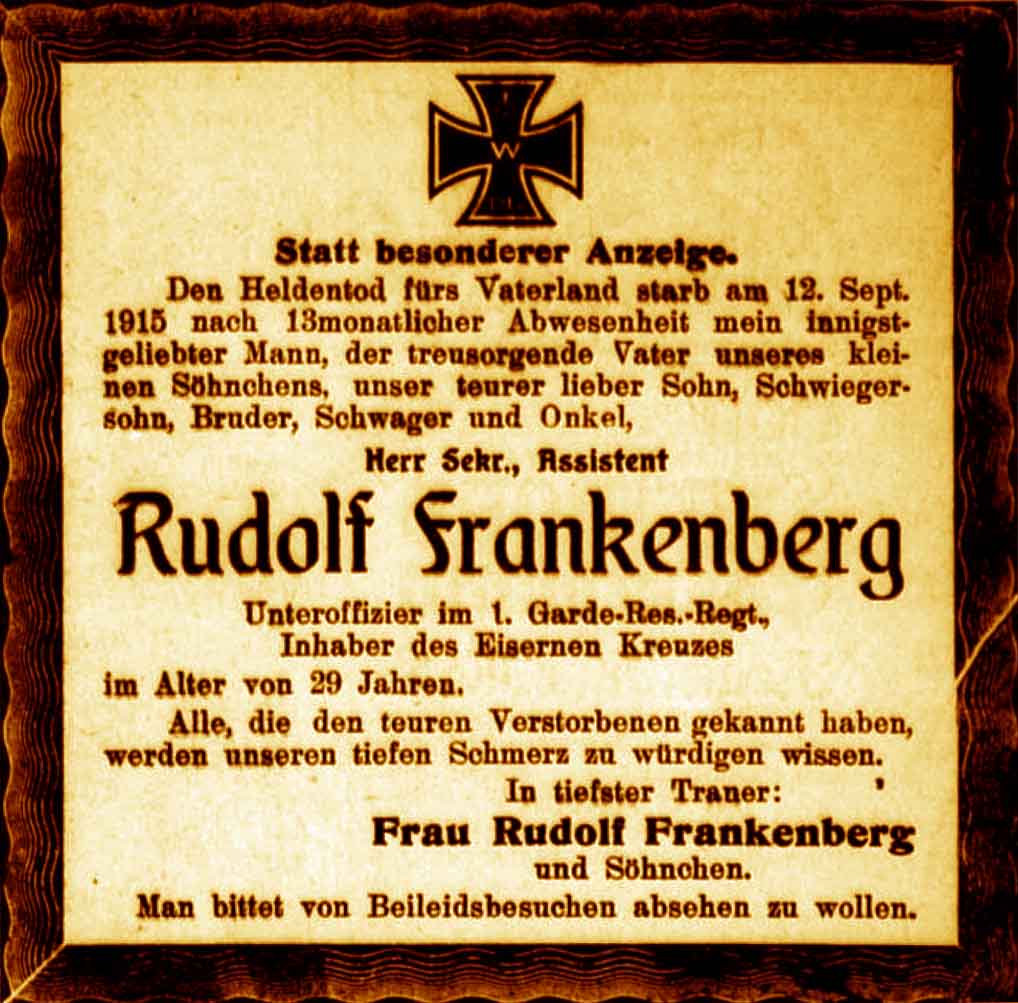 Anzeige im General-Anzeiger vom 5. Oktober 1915