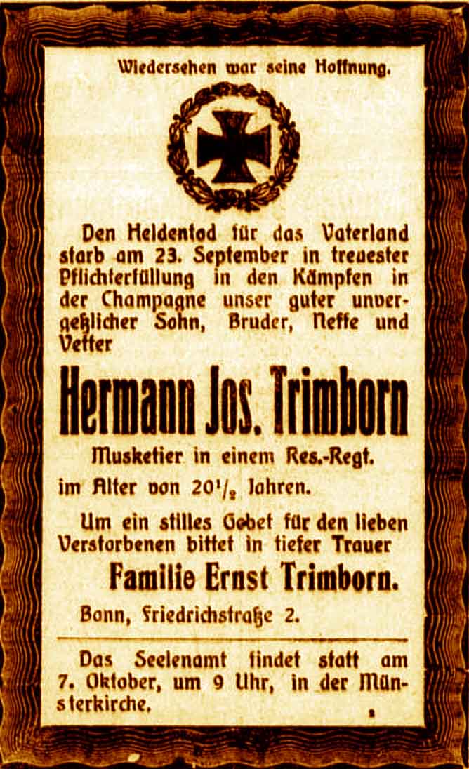 Anzeige im General-Anzeiger vom 5. Oktober 1915