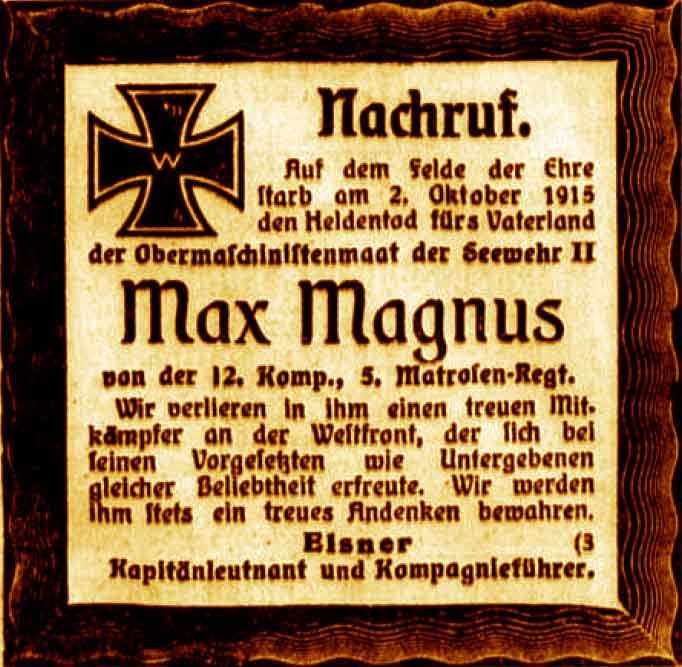 Anzeige im General-Anzeiger vom 6. Oktober 1915