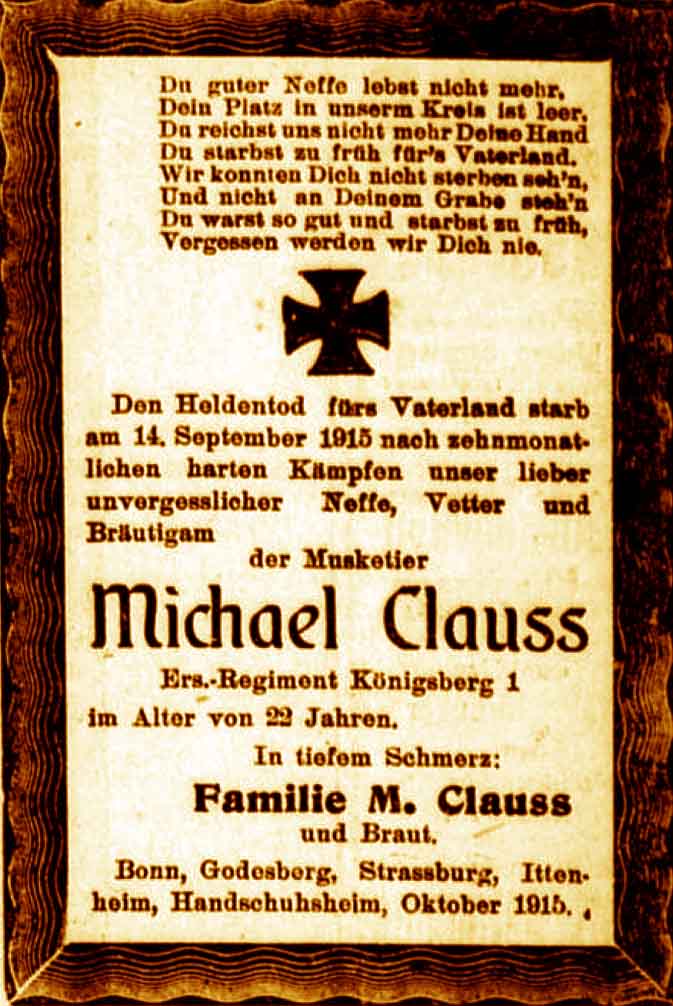 Anzeige im General-Anzeiger vom 7. Oktober 1915