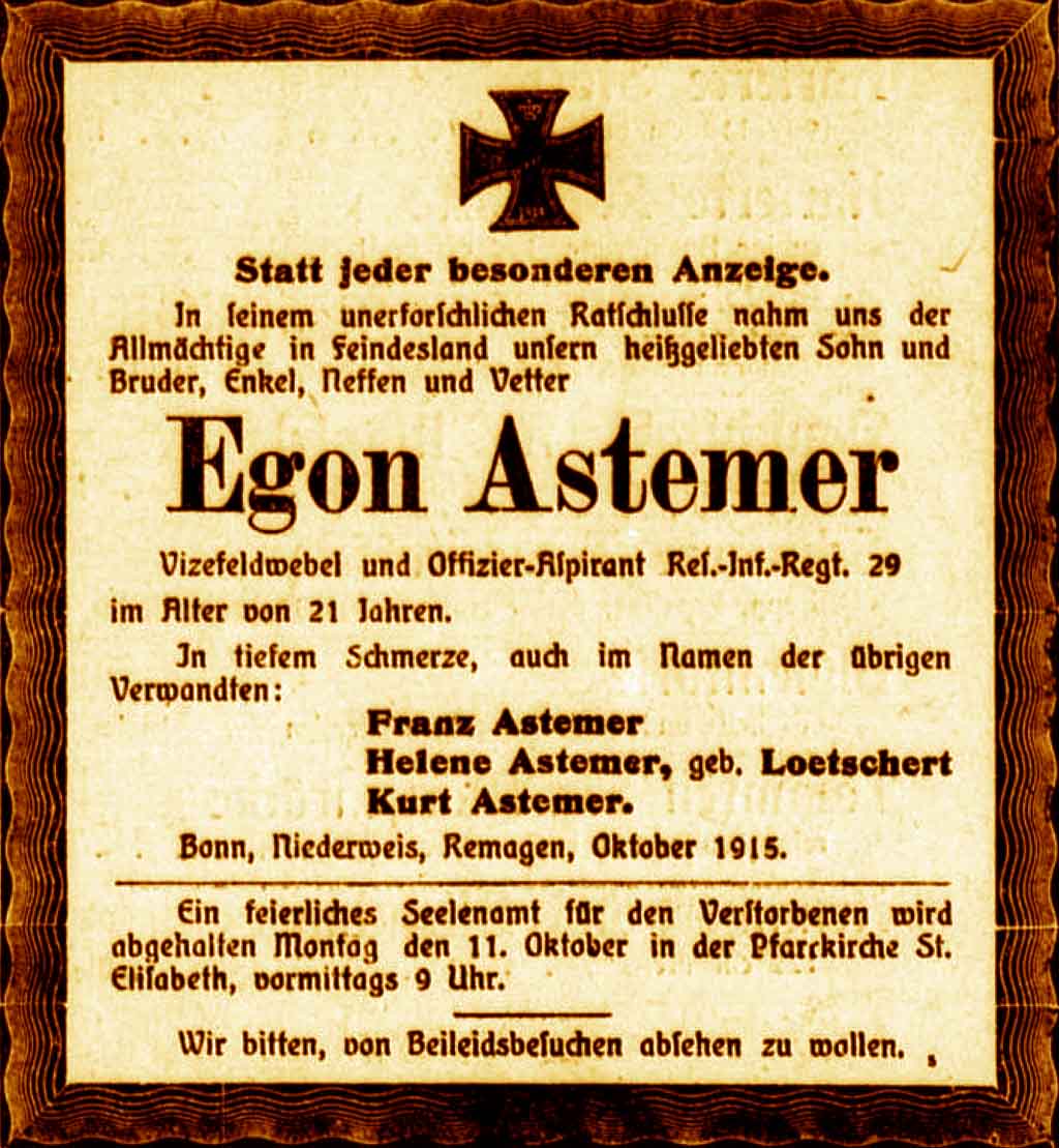 Anzeige im General-Anzeiger vom 8. Oktober 1915